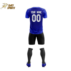 เสื้อฟุตบอลสีฟ้าชุดสั้นสำหรับผู้ชายและผู้หญิงชุดเครื่องแบบพิมพ์ลายซับลิเมชันงานออกแบบโลโก้ได้ตามต้องการ - Product Image 2