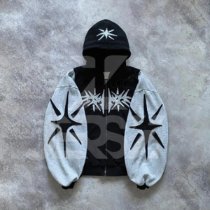 Sudadera con Capucha Unisex 2024, Estilo Casual Urbano, Estampado Personalizado, Lavada, Negra, Corte Holgado, Hombros Caídos, Desgastada, 100% Algodón, Felpa Sólida - Product Image 3