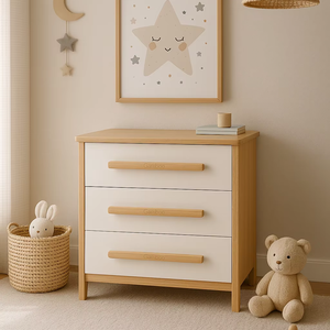 Coffre de rangement en bois blanc à 3 tiroirs 2354 armoires avec poignées pour chambre à coucher ou lit dans la salle à manger ou le salon - Product Image 1