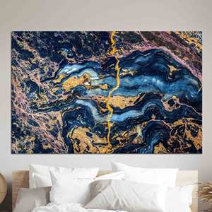 Obra de arte impresa en lienzo: Decoración abstracta en azul y dorado - Elegancia moderna, LIENZO ENROLLADO - Product Image 1