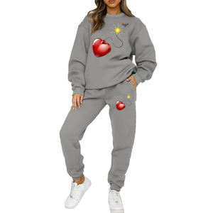 <b>Women</b> Solid Color Two Piece Tracksuit Set Crewneck Sweatshirt & <b>Jogger</b> Pants Casual Athleisure Lounge Wear Outfit - Product Image 6