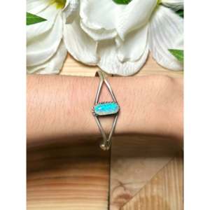 Opal & Sterling Silver Cuff Bracelet Handmade Navajo Fashion Accessory - Product Image 5