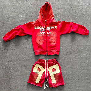 Custom Hoodie and Shorts Set <b>Zip</b> up Acid Wash Hoodie and <b>Jogger</b> Set Unisex High Quality Flared Sweatpants high quality - Product Image 3