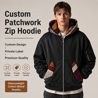 IKDEER Sweat à capuche zippé patchwork, design personnalisé, marque privée, tricot crocheté, contraste, coupe oversize, style streetwear pour acheteurs internationaux