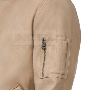 Men's Tan <b>Suede</b> Bomber <b>Jacket</b> Collarless Zipper Closure Casual Autumn Wear Regular Fit Solid Color - Product Image 4