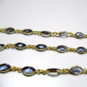 Iolite Hydro Quartz Marquise Forme Taille 6x11mm Laser Cut Briolette Connecteur Chaîne - Product Image 1