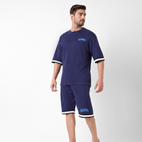 Ensemble décontracté homme été en coton tricoté respirant avec logo personnalisé imprimé, chemise à manches courtes et short ample à cordon de serrage