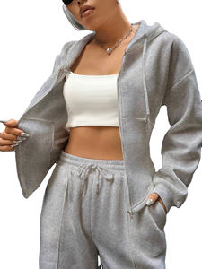Ensemble de survêtement en deux pièces avec logo personnalisé, sweat-shirt à fermeture éclair et pantalon de jogging, ensembles tricotés pour femmes - Product Image 6