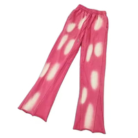 Pantalon en éponge 100% coton empilé pour hommes, pantalon de survêtement évasé délavé à l'acide, ourlet brut, bord coupé, délavé au soleil, grande taille, sport plat