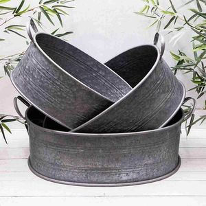 Ferme rustique galvanisé jardinière baignoire robuste extérieur jardin patio décor durable métal fleur et pot de plante - Product Image 3