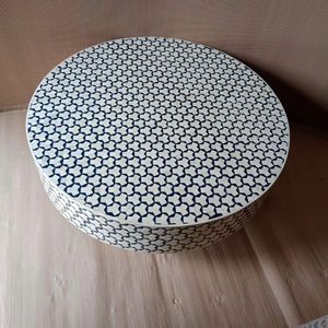 Table basse de luxe vintage en incrustation d'os avec motifs personnalisés, design rond unique en bois pour la décoration de la ferme, salon de luxe - Product Image 2