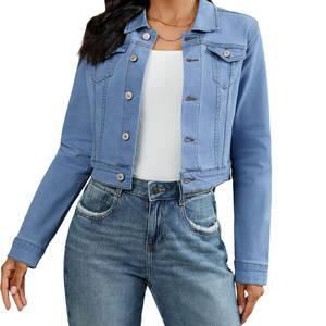 Veste en jean courte légère 100% coton Vêtements décontractés pour femmes Col rabattu Vêtements d'hiver Respirant Veste en jean unie - Product Image 1