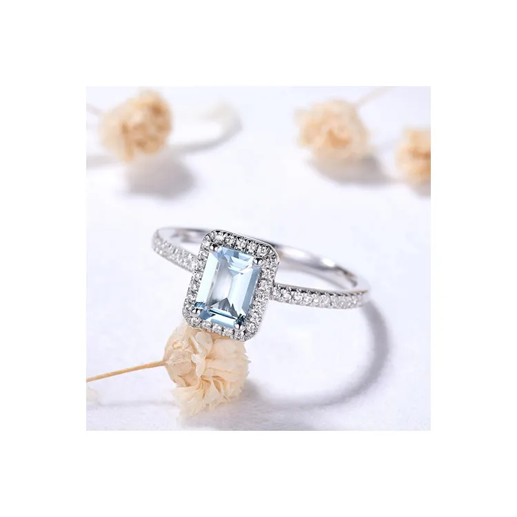 Anello di diamanti acquamarina naturale oro giallo lusso nuovo Design anelli di gioielleria raffinata in oro massiccio gioielli certificati di qualità Heirloom
