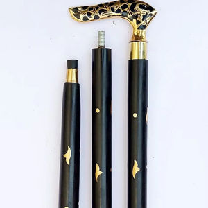 ไม้เท้าทำมือสไตล์ไวกิ้ง ขัดเงา ทำจากไม้และทองเหลือง ด้ามจับรูปตัว T สีดำทอง โดดเด่นมีสไตล์ - Product Image 1