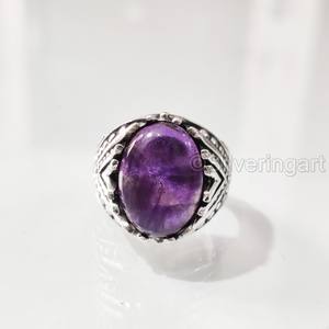 Bague en argent sterling 925 pour homme, avec améthyste naturelle, pierre de naissance de février, toutes tailles, bijoux d'anniversaire arabes, vente en gros - Product Image 4