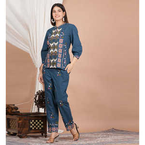 Mujer Bordado Recto Corto Kurta Co-ord Set - Product Image 3