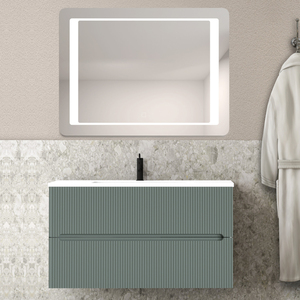 Armadietto verde opaco da 90 cm in resina lavello con specchio in stile argilla per la tua vanità moderna - Product Image 1