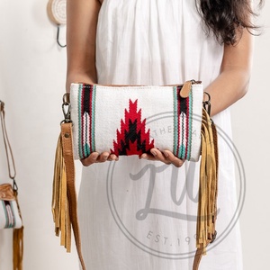 New Western Stylish Saddled <b>Blanket</b> Handbag Handcrafted Tooled Strap Aztec Leather Sling Bag Vintage Multi Color Top Handle Bag - Product Image 4