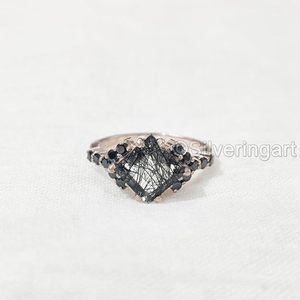 Bague Femme Rutile Noir Naturel & Spinelle Noir Pierre Précieuse Noël Dainty Bague de Fiançailles Bijoux Bague en Argent Sterling 925 - Product Image 2