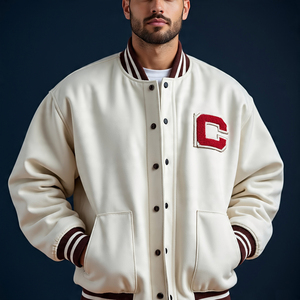 Veste universitaire pour homme 100% laine de haute qualité, col rond, coupe-vent, respirante, logo personnalisé sur le devant, couleur personnalisée, doublure en polyester - Product Image 2