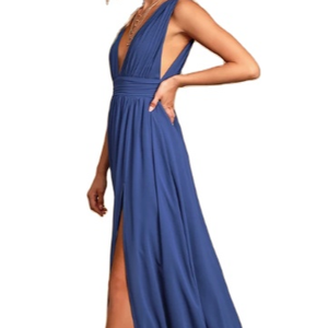 Robe de soirée longue en satin de soie, tenue de soirée, col en v, fait à la main - Product Image 1
