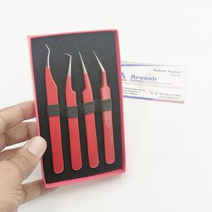 Juego de Pinzas para Extensión de Pestañas de Acero Inoxidable de Alta Calidad Profesional con Brillo Rojo, Agarre Perfecto, Punta Suave, Logotipo Personalizado - Product Image 1