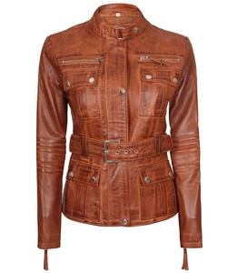 Piel de vaca genuina cuatro bolsillos 100% chaqueta de mujer de cuero real Haus Industries - Product Image 1