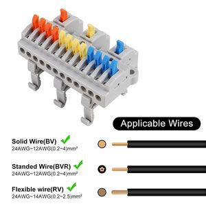 Bornes à rail en cuivre 3 entrées 12 sorties, connecteurs de câbles à branchement rapide amovibles, 600V, nickelés, en ligne - Product Image 6