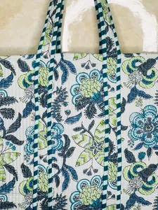 Sacs fourre-tout matelassés Kantha faits à la main Sacs à provisions traditionnels en coton indien pour femmes, commandes en gros acceptées - Product Image 4