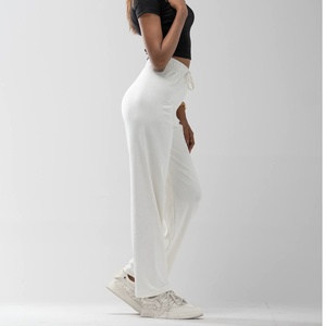 Vente en gros d'usine Hesayep Pantalon de jogging élastique taille haute décontracté pour femmes Logo personnalisé Pantalon de survêtement à jambes larges été - Product Image 5