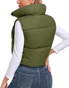 Femmes décontracté hiver gilet couleur unie col montant fermeture éclair épaissi Nylon coton tricot sans manches veste courte prix usine - Product Image 3