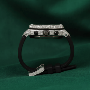 Montre chronographe de luxe entièrement sertie de diamants en moissanite, boîtier en acier inoxydable, bracelet en caoutchouc, montre-bracelet à quartz, vente en gros - Product Image 5