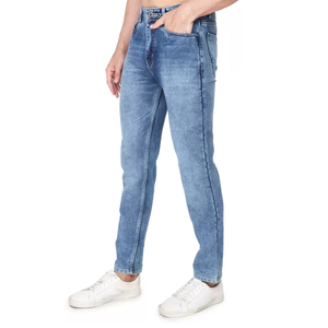Jeans en denim foncé uni de qualité supérieure pour hommes, confortables et tendance, avec logo sur le devant, pour l'hiver et le printemps - Product Image 6