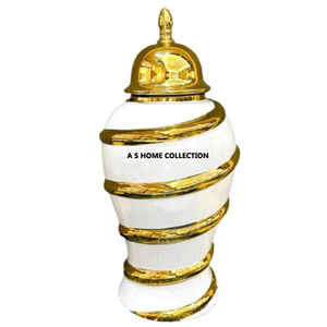 Pot de gingembre le plus cher de haute qualité décoré en métal aluminium fini or brillant avec couvercle pour la décoration de sol - Product Image 4