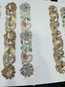 Cintas y cordones bordados a máquina con lentejuelas pesadas hechas a medida en varios diseños y colores para vestidos de novia exclusivos - Product Image 5