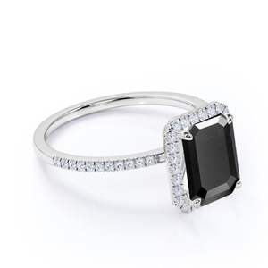 Anillo de Compromiso Bonito de Oro Rosa con Diamante Cultivado en Laboratorio en Blanco y Negro con Corte Esmeralda - Product Image 6