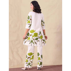 DEEBACO Women's Cotton Green Floral Co-ord Set <b>Split</b> Neck Long Tunic With Ankle <b>Trouser</b> Summer Spring Casual Western Wear Outfit - Product Image 5