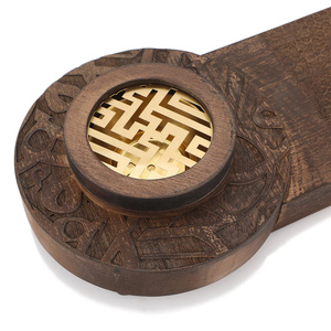 Luxury Arabic <b>Wood</b> Incense <b>Burner</b> with Metal Bowl And Geometric Cutout Lid Handmade Bakhoor Holder <b>for</b> Islamic And Ramadan Gift - Product Image 2