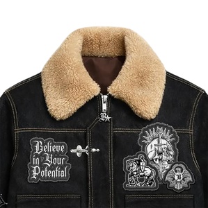 Veste en toile denim zippée coupe-vent d'hiver à col montant pour homme, style streetwear, effet vieilli et délavé personnalisé - Product Image 4