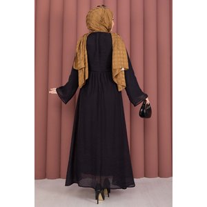 Robe de soirée vintage en mousseline noire avec broche dorée intégrée, boléro, tailles XS-XXL, coupe trapèze, robe de bal, silhouette droite, taille empire - Product Image 5