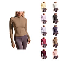 Atasan Yoga Ukuran Besar Bahan Spandex/Nilon Bernapas Khusus untuk Wanita, Jaket Lembut dengan Logo Depan untuk Fitness dan Olahraga di Gym