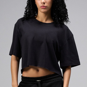 Camiseta ajustada de manga corta extragrande de algodón 100% elástica con logotipo personalizado para mujer - Product Image 2