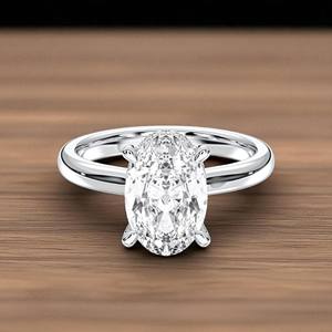 Anillo de compromiso de solitario de moissanita de 2,70 quilates para mujer, conjunto de puntas de diamante de forma ovalada y redonda en platino, de quilates, de 2/1" - Product Image 2