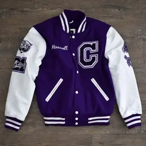 Luxe Kwaliteit Hot Sale Heren Varsity Letterman Jack Honkbalspeler Wollen Body Lederen Mouwen Chenille Letter Patch Jack