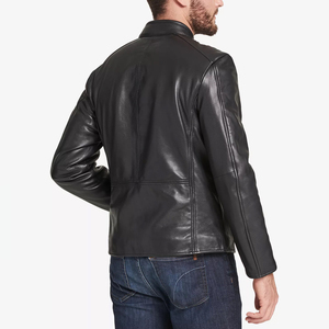 2025 hommes haute rue Style en cuir véritable veste d'hiver de haute qualité noir à capuche col montant avec broderie veste pour hommes - Product Image 2