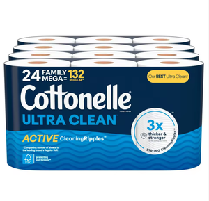 El Mejor Papel Higiénico Desechable y Biodegradable Cottonelle Ultra Clean Soft con Textura Ondulada - 24 Mega Rollos Familiares |   132 Rollos Regulares (4 - Product Image 1