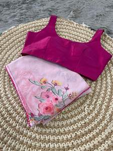 Ropa de fiesta Exclusiva Última tendencia Nueva mezcla de Georgette con sari y blusa con estampado digital a precio barato - Product Image 5