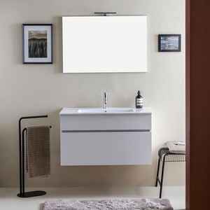 Meuble de salle de bain mural minimaliste en bois blanc de 90 cm, deux pièces, avec lavabo et ensembles de miroirs Shanghai - Product Image 2