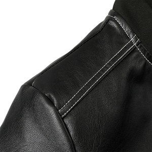 Vintage Men's Cowhide <b>Leather</b> Canvas Waterproof Winter <b>Jacket</b> Embossed Stand Collar Distressed Finish Inner Pocket <b>Retro</b> Front - Product Image 3