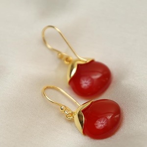 Boucles d'oreilles en forme de larme en cornaline polie 8-10 mm avec crochets pendantes plaqués or, bijoux de naissance plaqués or - Product Image 3